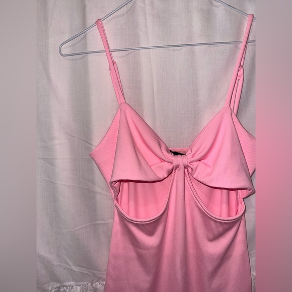 Bright Pink Body Con Spaghetti Strap Dress w/ cut outs and adjustable straps. - Picture 3 of 5